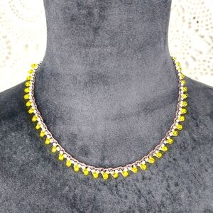 Boho Crochet Necklace, Yellow, Brown & Silver Handcrafted by Rust Be…